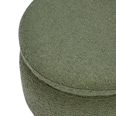 Closeup view of The Babyletto Enoki Storage Ottoman in --Color_Olive Boucle