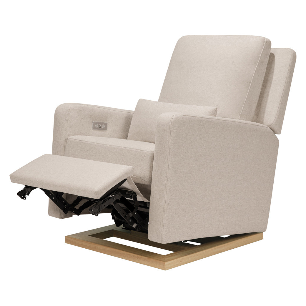 Babyletto Sigi Electronic Glider Recliner with footrest up  in -- Color_Performance Beach Eco-Weave