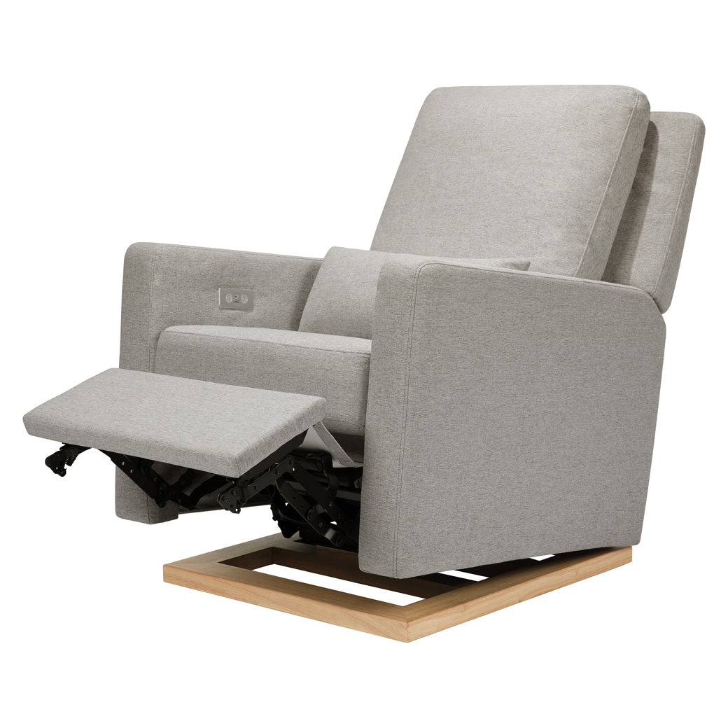 Babyletto Sigi Electronic Glider Recliner with footrest up  in -- Color_Performance Grey Eco-Weave
