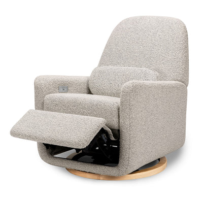 The Ubabub Arc Electronic Recliner and Swivel Glider reclined in -- Color_Black White Boucle