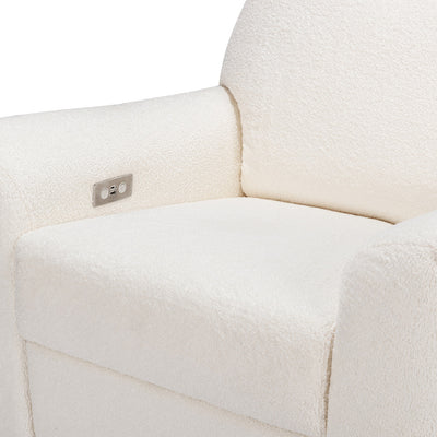 Closeup of Nursery Works Sunday Power Recliner and Swivel Glider in --Color_Chantilly Sherpa with Light Wood Base