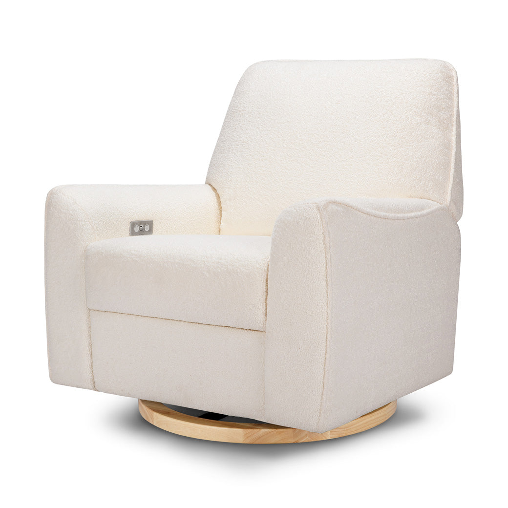 Nursery Works Sunday Power Recliner and Swivel Glider in --Color_Chantilly Sherpa with Light Wood Base