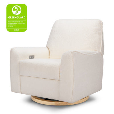 Nursery Works Sunday Power Recliner and Swivel Glider with GREENGUARD tag in --Color_Chantilly Sherpa with Light Wood Base