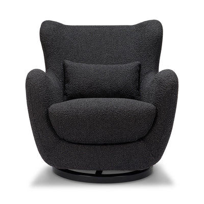 Front view of Nursery Works Solstice Swivel Glider in --Color_Black Boucle with Black Wood Base