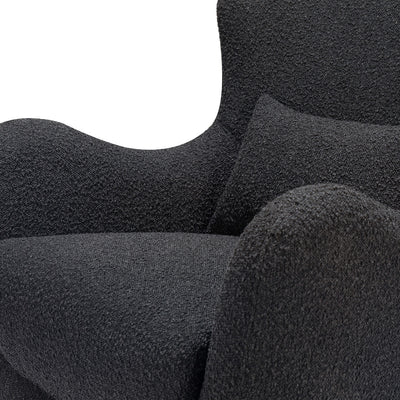 Closeup of Nursery Works Solstice Swivel Glider in --Color_Black Boucle with Black Wood Base