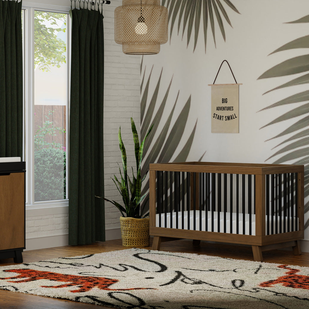 Jungle themed nursery with Hudson Crib in -- Color_Natural Walnut/Black