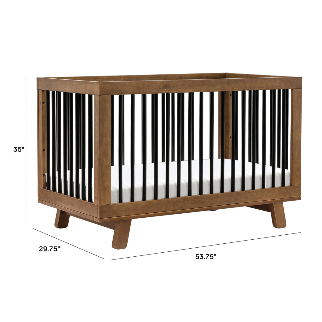 Measurements of the Babyletto Hudson Crib And Toddler Rail  35"x29.75"x53.75" -- Color_Natural Walnut/Black