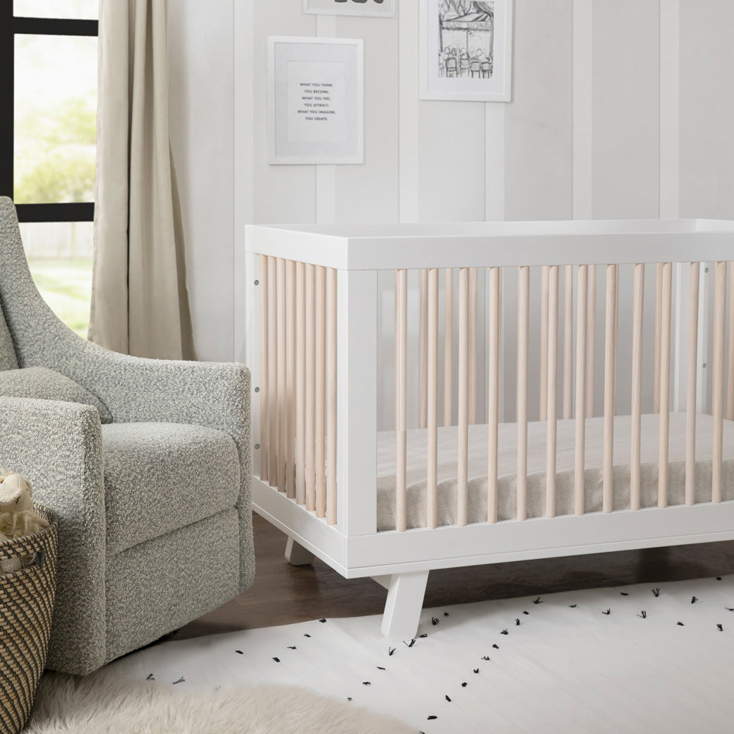 Side view of half of Babyletto Hudson 3-in-1 Crib in -- Color_Washed Natural/White