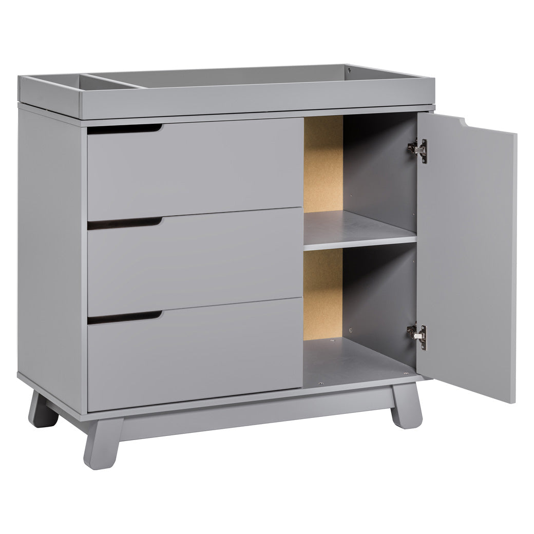 The Babyletto Hudson Changer Dresser with open cabinet in -- Color_Grey