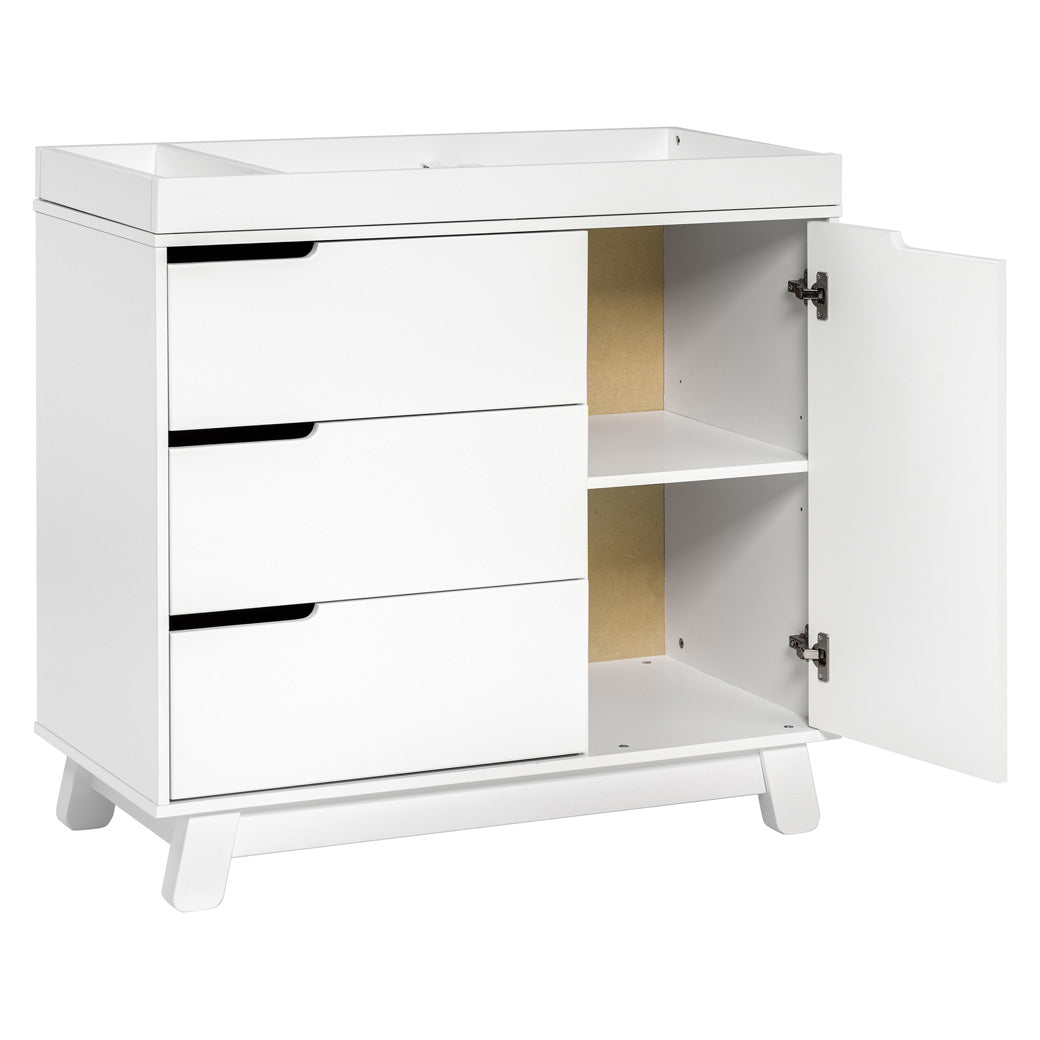 The Babyletto Hudson Changer Dresser with open cabinet in -- Color_White
