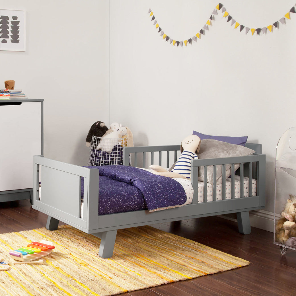 Assembled Junior Bed Conversion Kit For Hudson And Scoot Crib in a kid's room in -- Color_Grey
