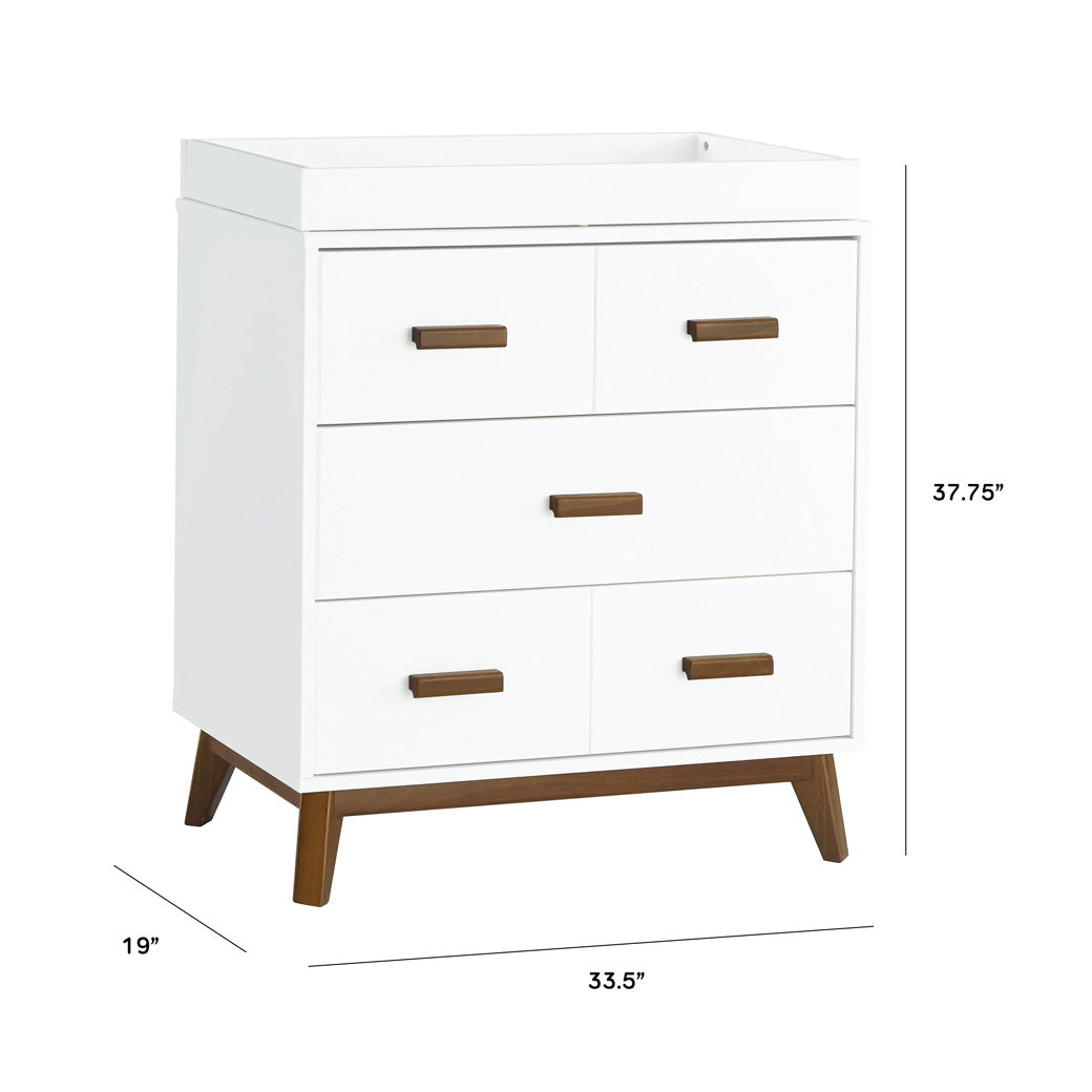 Dimensions of Babyletto's Scoot 3-Drawer Changer Dresser in -- Color_White/Natural Walnut