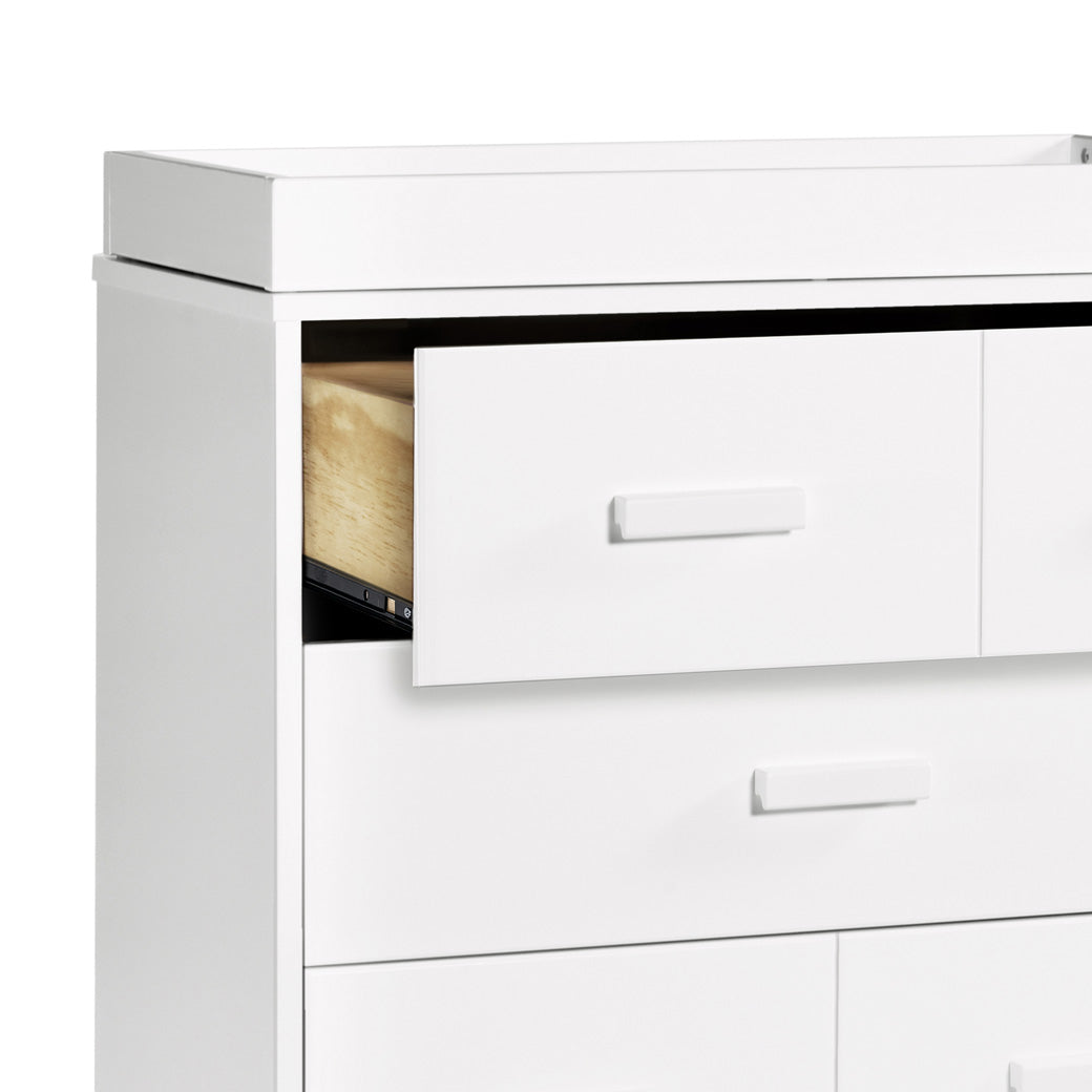 Babyletto's Scoot 3-Drawer Changer Dresser closeup of open drawers in -- Color_White