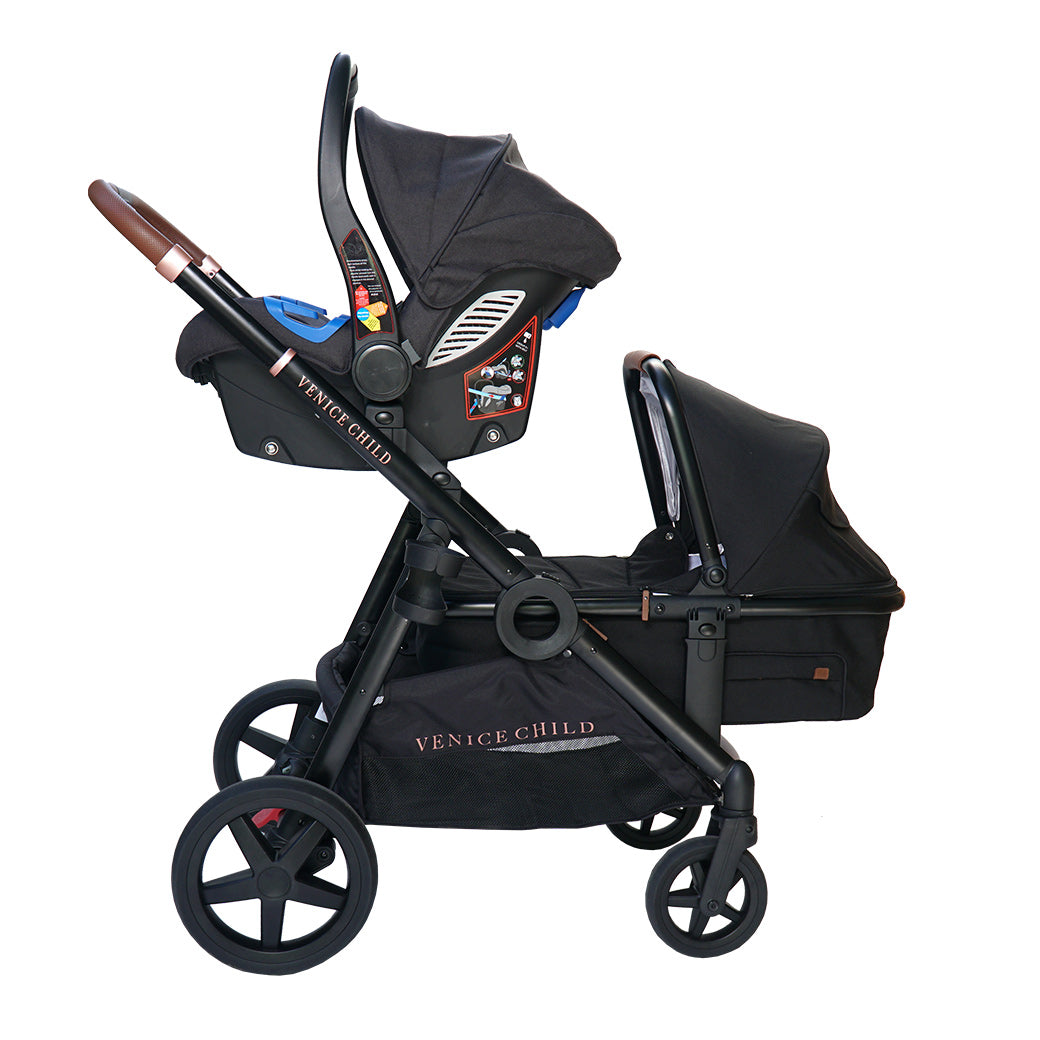 Maverick Single To Double Stroller With Bassinet and Toddler Seat