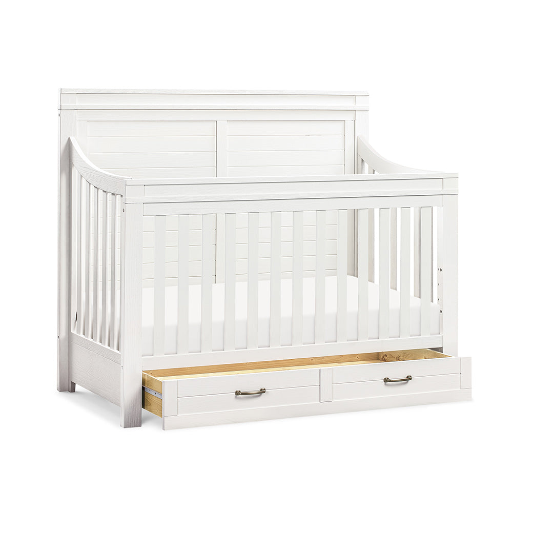 Namesake's Wesley Farmhouse Storage Crib with drawers open in -- Color_Heirloom White