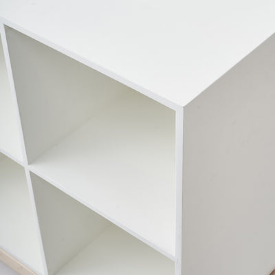 Corner closeup view of Milton & Goose Cubby Bookshelf in -- Color_White