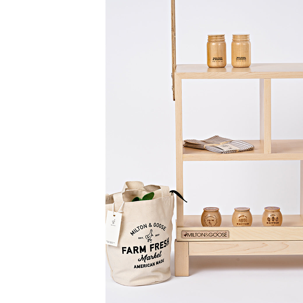 Milton & Goose Market Stand with tote bag and items on it in -- Color_Natural / Grey
