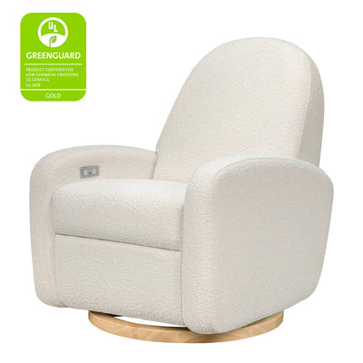 The Babyletto Nami Glider Recliner with GREENGUARD tag in -- Color_Ivory Boucle With Light Wood Base