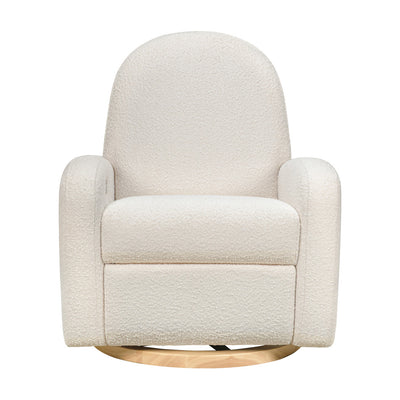 Front view of The Babyletto Nami Glider Recliner in -- Color_Ivory Boucle With Light Wood Base
