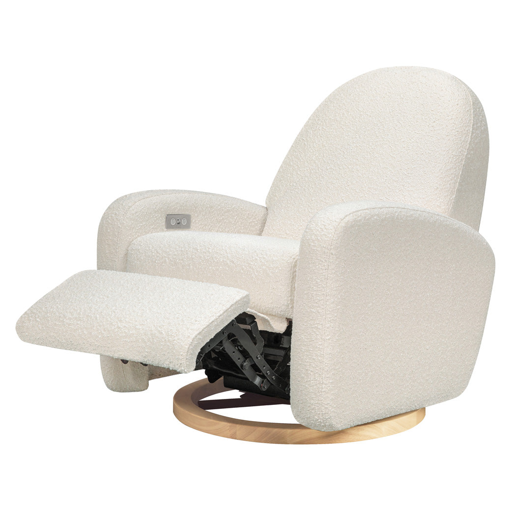 Reclined Babyletto Nami Glider Recliner in -- Color_Ivory Boucle With Light Wood Base
