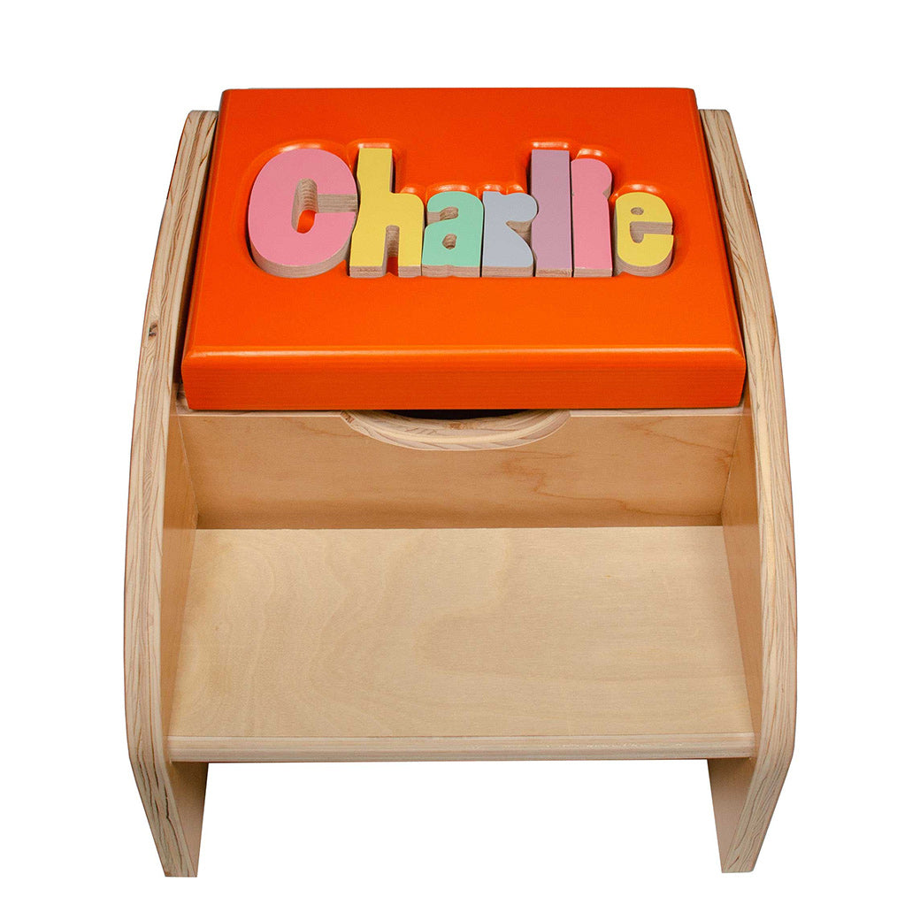 Hollow Woodworks Personalized Puzzle Stool with Two Steps | Modern