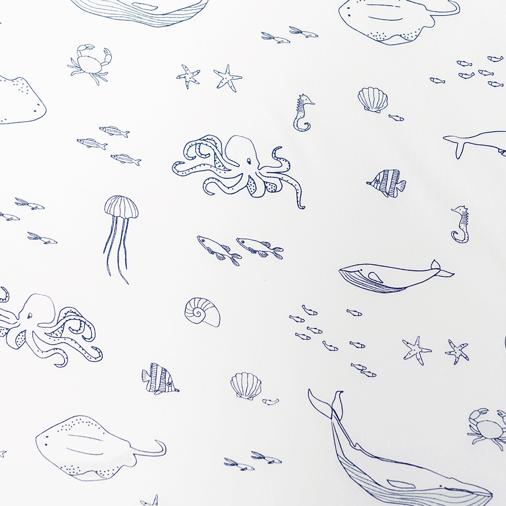 Stokke's Sleepi V3 Fitted Sheet By Pehr pattern up close in -- Color_Life Aquatic