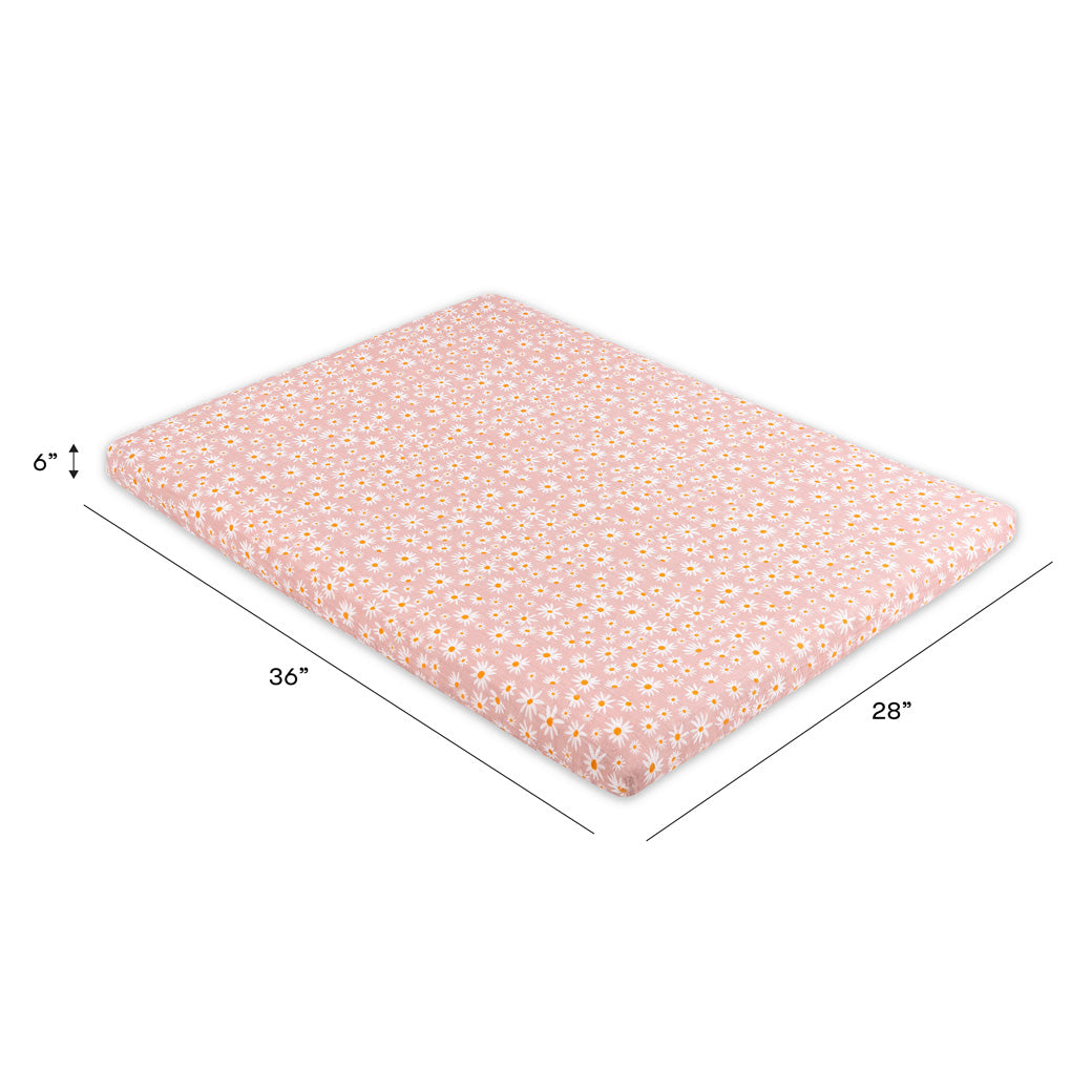 Dimensions of Babyletto's All-Stages Midi Crib Sheet In GOTS Certified Organic Muslin Cotton in -- Color_Daisy