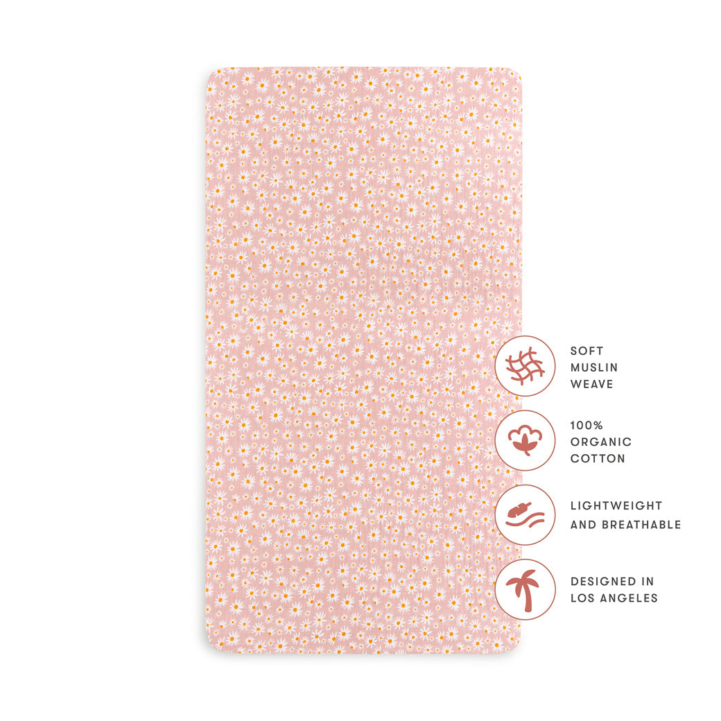Specifications of the Babyletto's Crib Sheet in GOTS Certified Organic Muslin Cotton in -- Color_Daisy