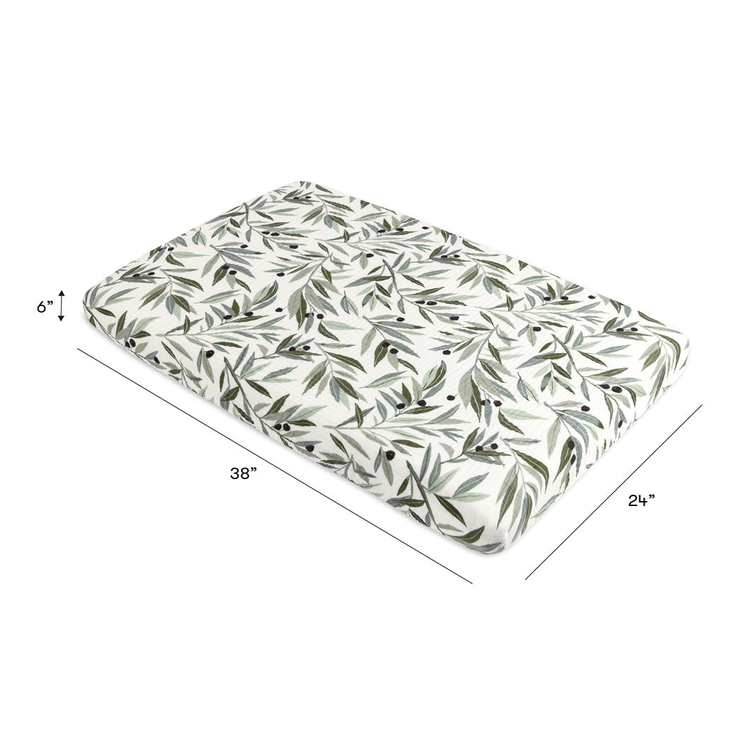 Dimensions of the Babyletto's Mini Crib Sheet in -- Color_Olive Branches