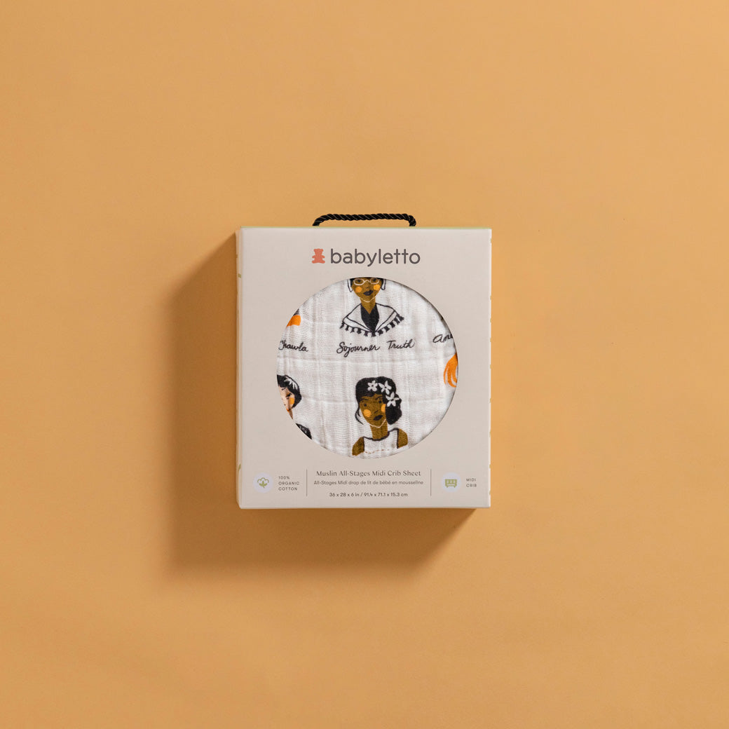 Packaging of Babyletto's All-Stages Midi Crib Sheet In GOTS Certified Organic Muslin Cotton  in -- Color_Women In History