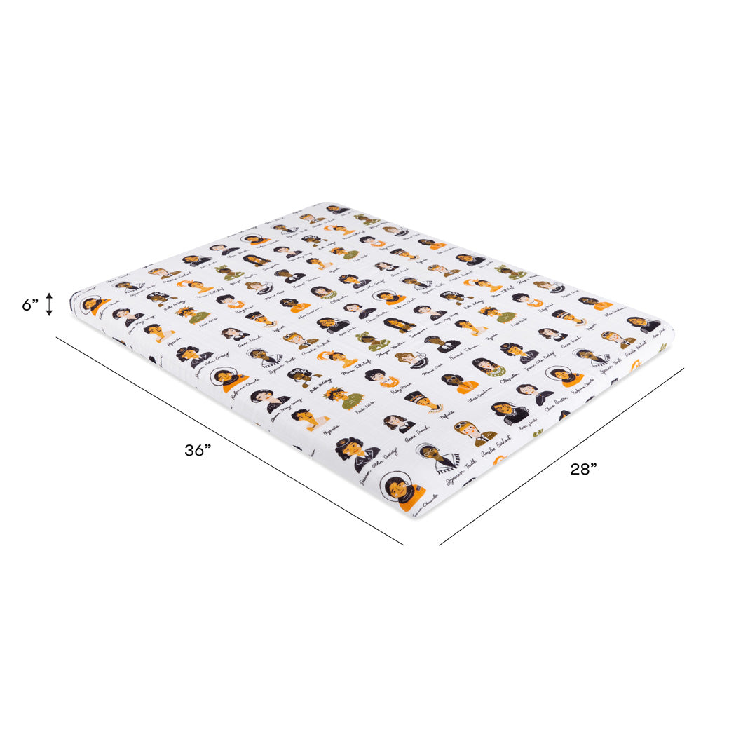 Dimensions of Babyletto's All-Stages Midi Crib Sheet In GOTS Certified Organic Muslin Cotton in -- Color_Women In History