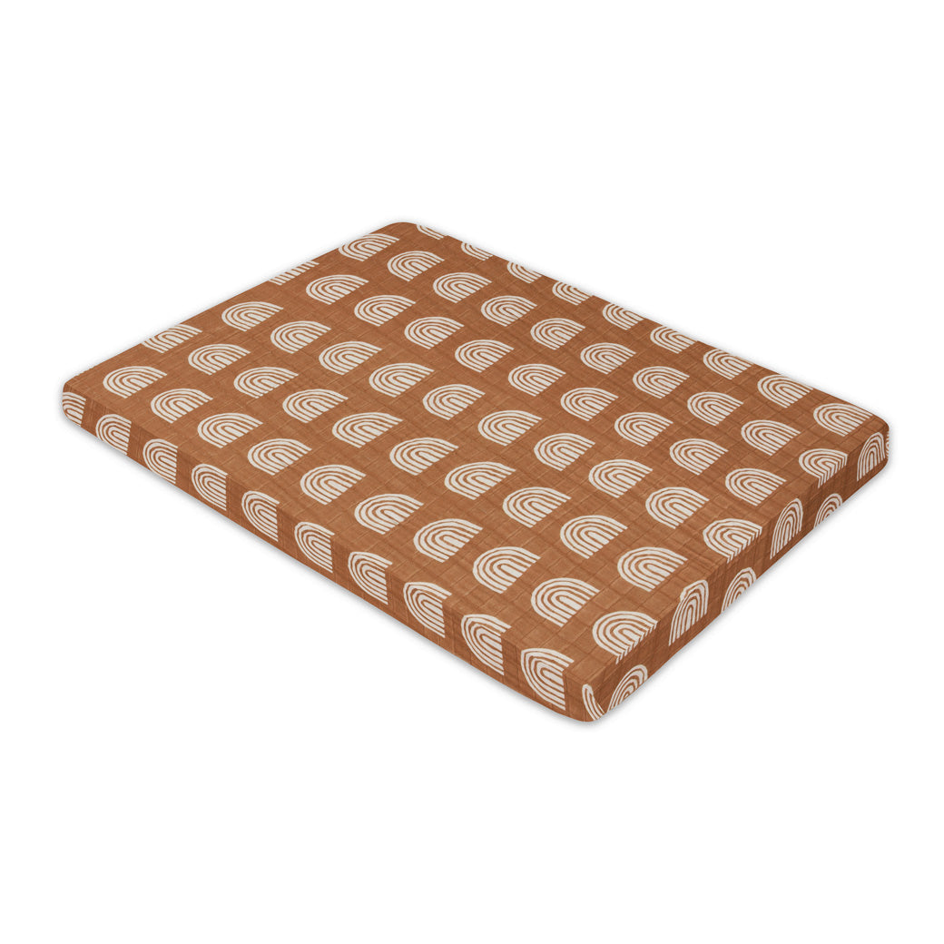 Babyletto's All-Stages Midi Crib Sheet In GOTS Certified Organic Muslin Cotton in -- Color_Terracotta Rainbow