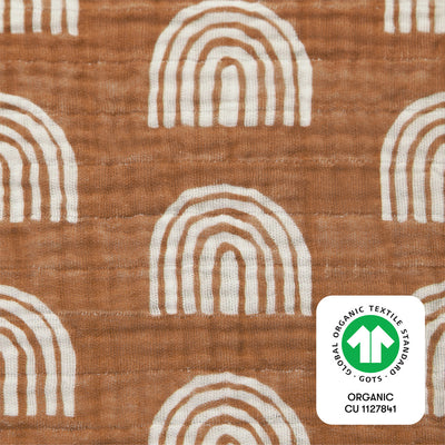 The Babyletto's Crib Sheet in GOTS Certified Organic Muslin Cotton with ORGANIC tag in -- Color_Terracotta Rainbow