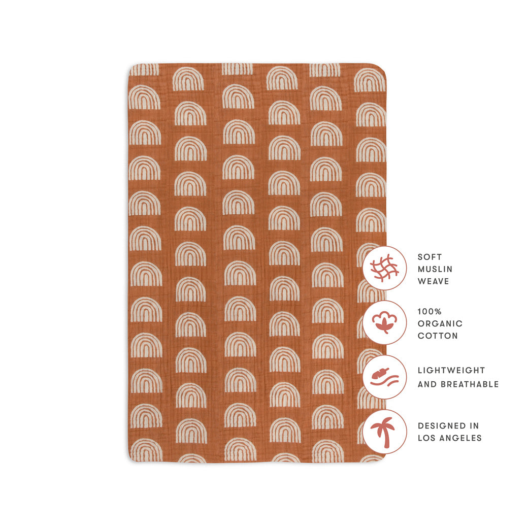 Specifications of the Babyletto's Mini Crib Sheet in -- Color_Terracotta Rainbow