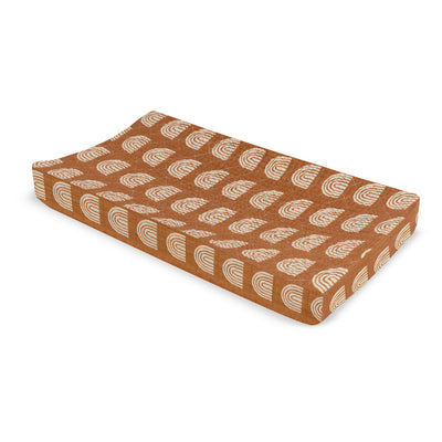 Babyletto Quilted Changing Pad Cover In GOTS Certified Organic Muslin Cotton in -- Color_Terracotta Rainbow