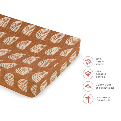 Features of Babyletto Quilted Changing Pad Cover In GOTS Certified Organic Muslin Cotton in -- Color_Terracotta Rainbow