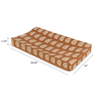 Dimensions of Babyletto Quilted Changing Pad Cover In GOTS Certified Organic Muslin Cotton in -- Color_Terracotta Rainbow
