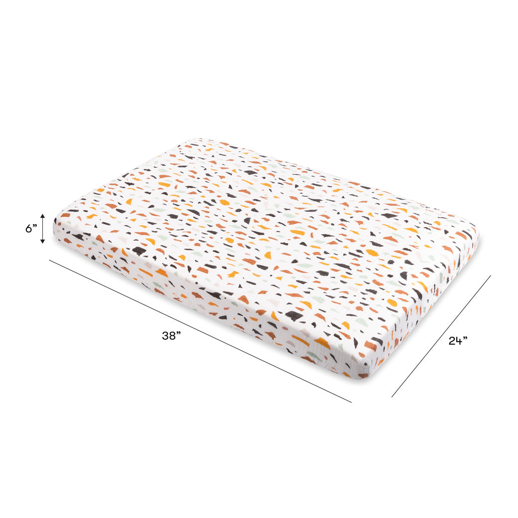 Dimensions of the Babyletto's Mini Crib Sheet in -- Color_Terrazzo