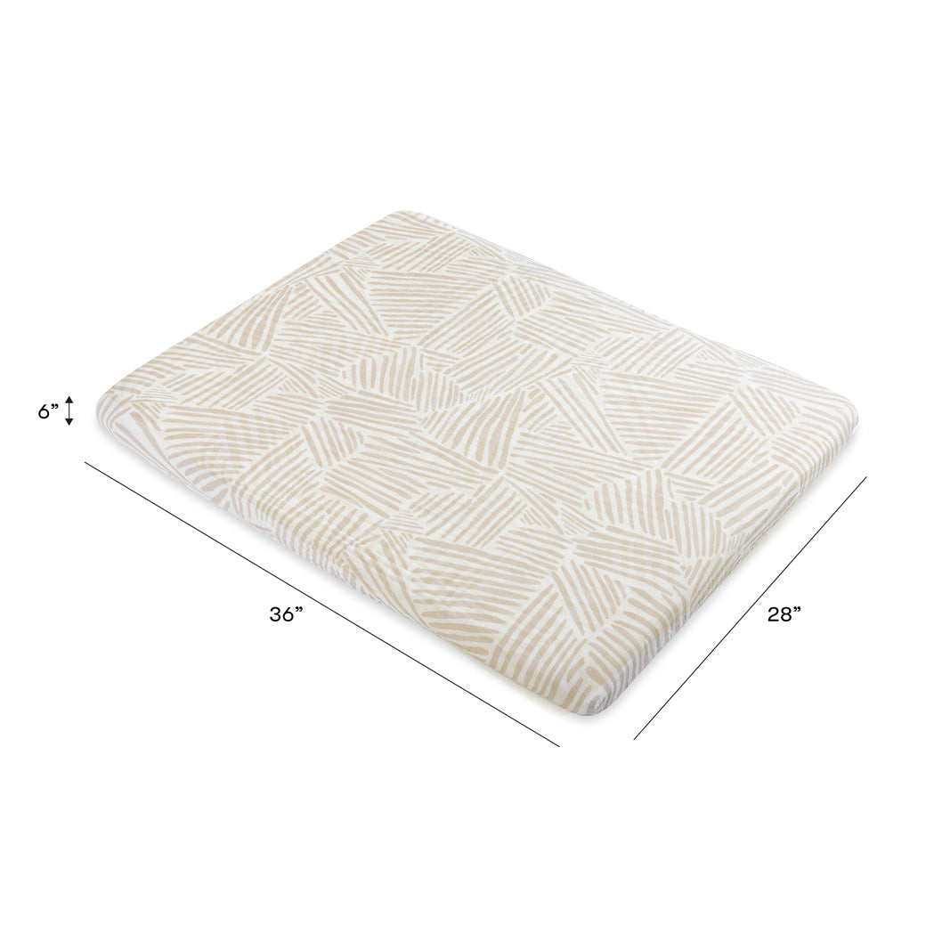 Dimensions of Babyletto's All-Stages Midi Crib Sheet In GOTS Certified Organic Muslin Cotton in -- Color_Oat Stripe