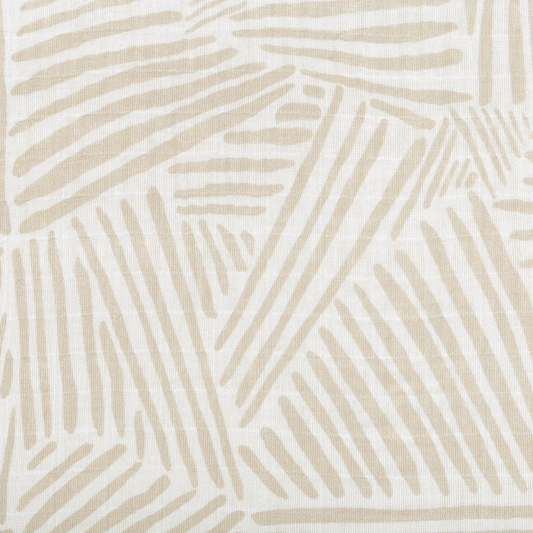 Closeup of pattern of Babyletto's All-Stages Midi Crib Sheet In GOTS Certified Organic Muslin Cotton in -- Color_Oat Stripe