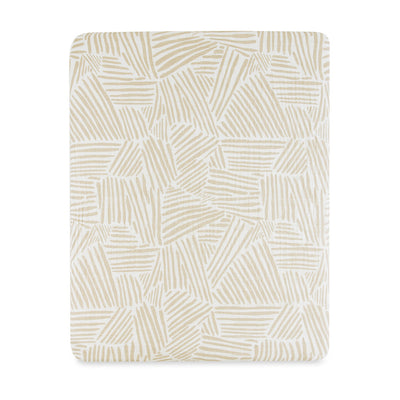 Front view of Babyletto's All-Stages Midi Crib Sheet In GOTS Certified Organic Muslin Cotton in -- Color_Oat Stripe