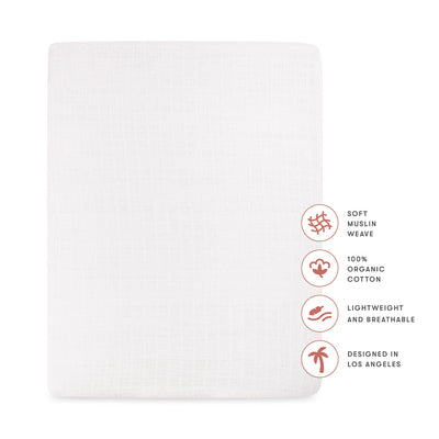Specifications of Babyletto's All-Stages Midi Crib Sheet In GOTS Certified Organic Muslin Cotton in -- Color_White