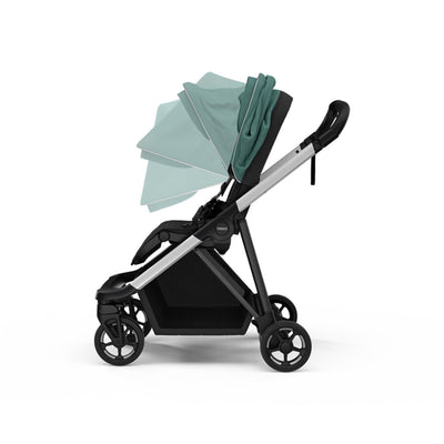 Side view of the colorful extendable canopy of the Thule Shine Stroller in -- Color_Mallard Green