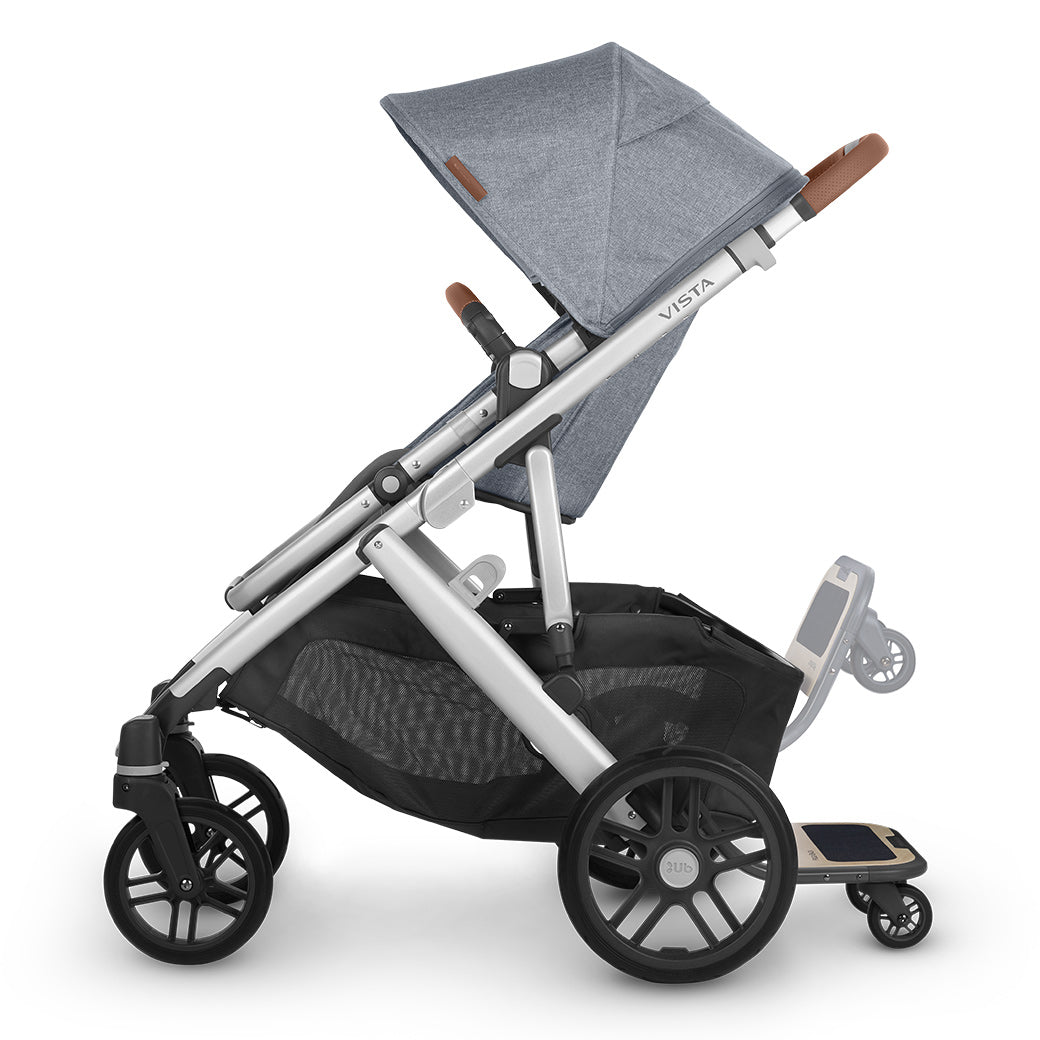  Vista V2 stroller that grows with your family, showing one seat on the stroller and a piggyback ride-along board to enable 2 children to ride -- Color_Gregory