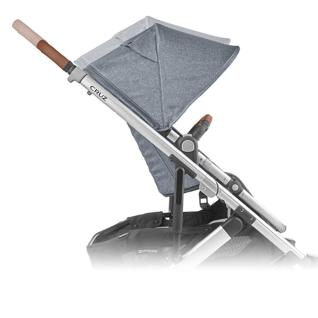 Side view of the UPPAbaby CRUZ V2 Stroller sun shade in bluish gray and black -- Color_Gregory