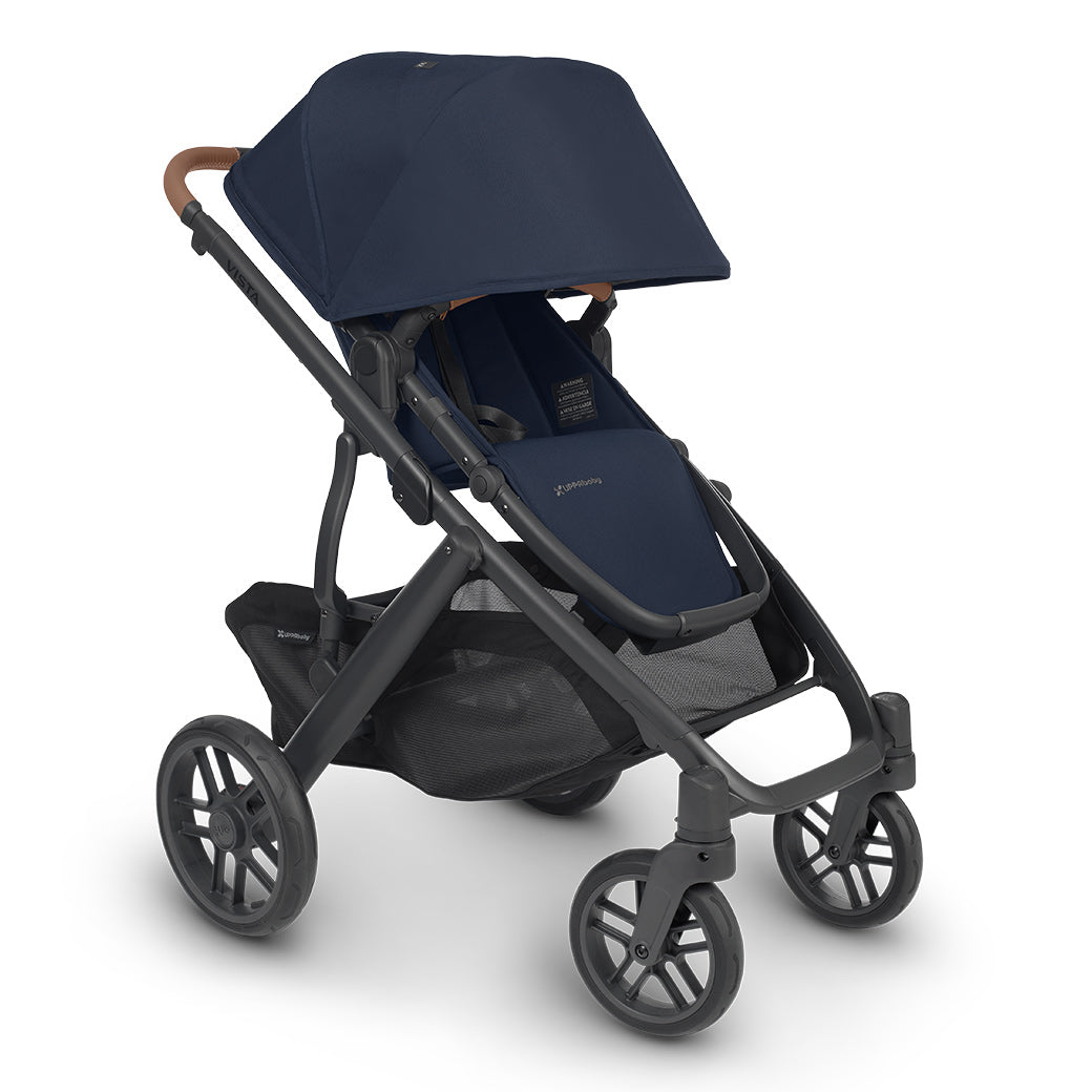 The extended sunshade on left side view of the uppababy vista v2 stroller -- Color_Noa