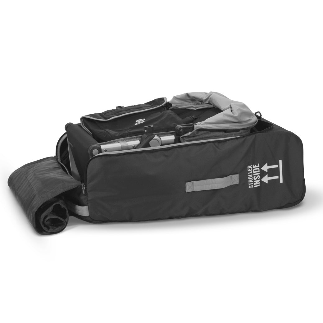 Open Travel Bag with a stroller inside 