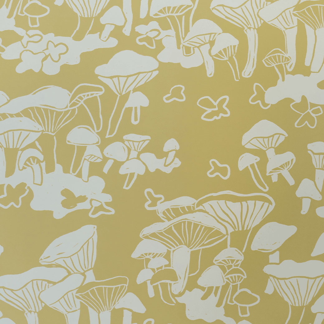 Closeup of the Anewall Forest Floor Mushroom Wallpaper pattern