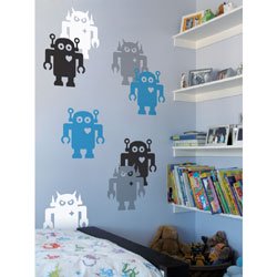 Giant Robots Wall Stickers in Sky Blue and Silver