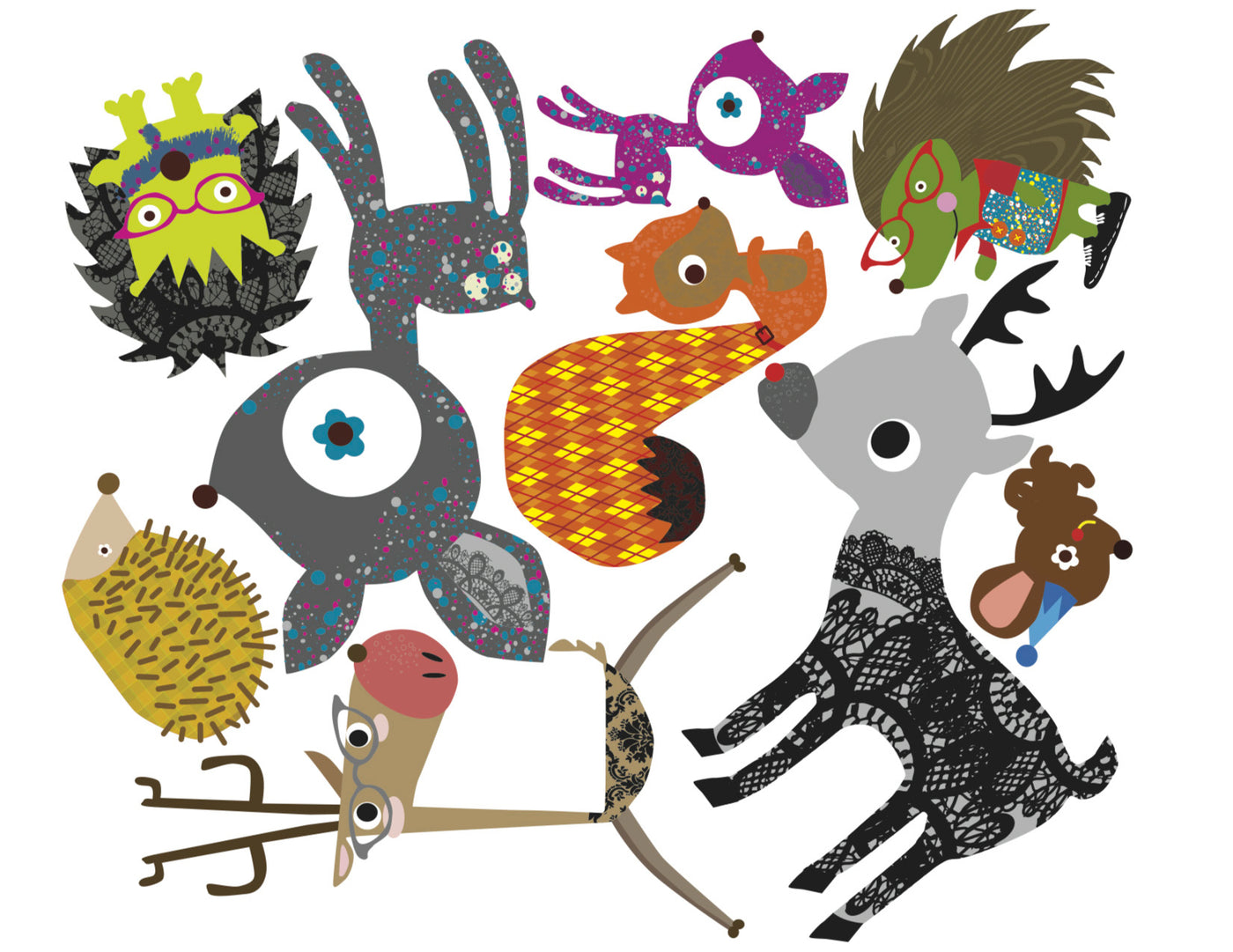 Cutesy Characters Deer-n-Hedgehogs Wall Stickers